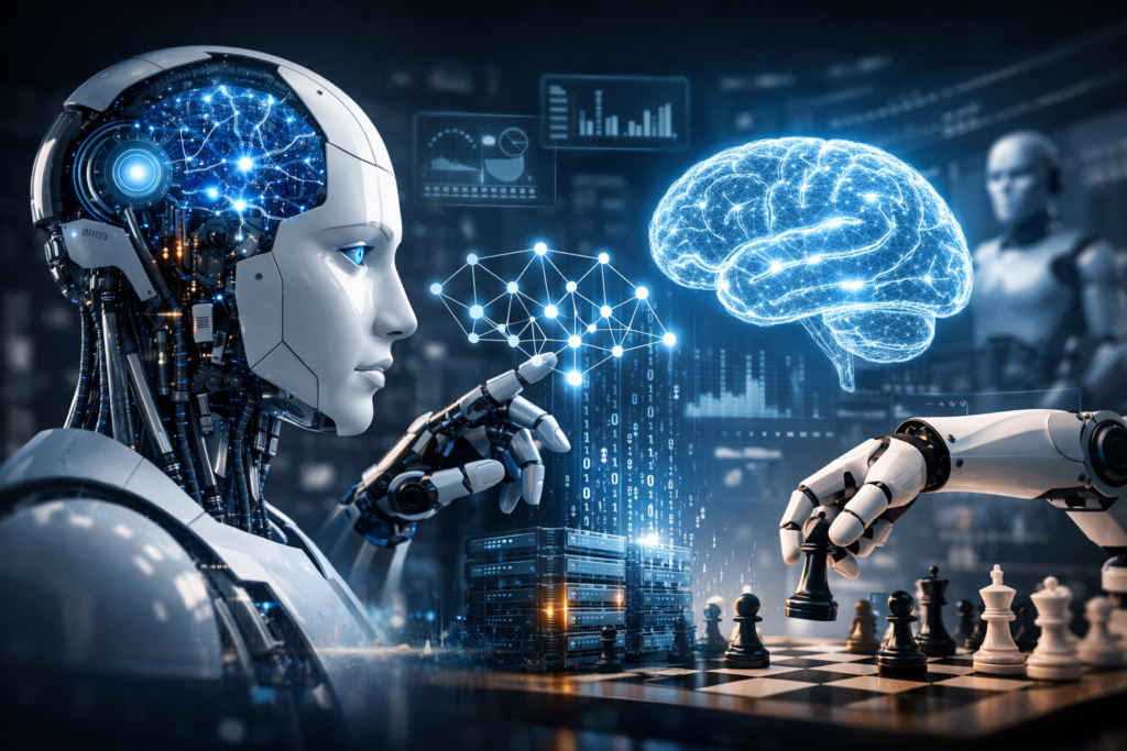Ilustración conceptual de inteligencia artificial y procesamiento de datos