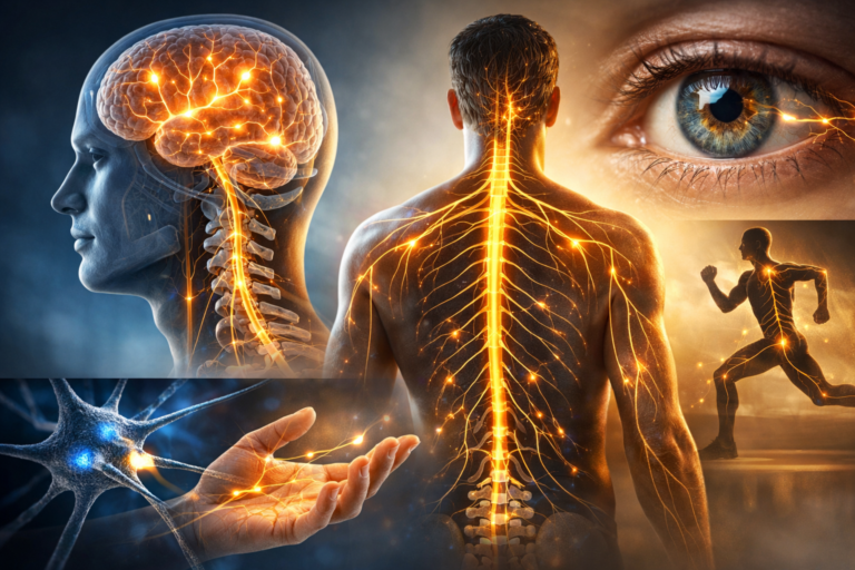 Ilustración conceptual del sistema nervioso humano y su conexión con el cuerpo
