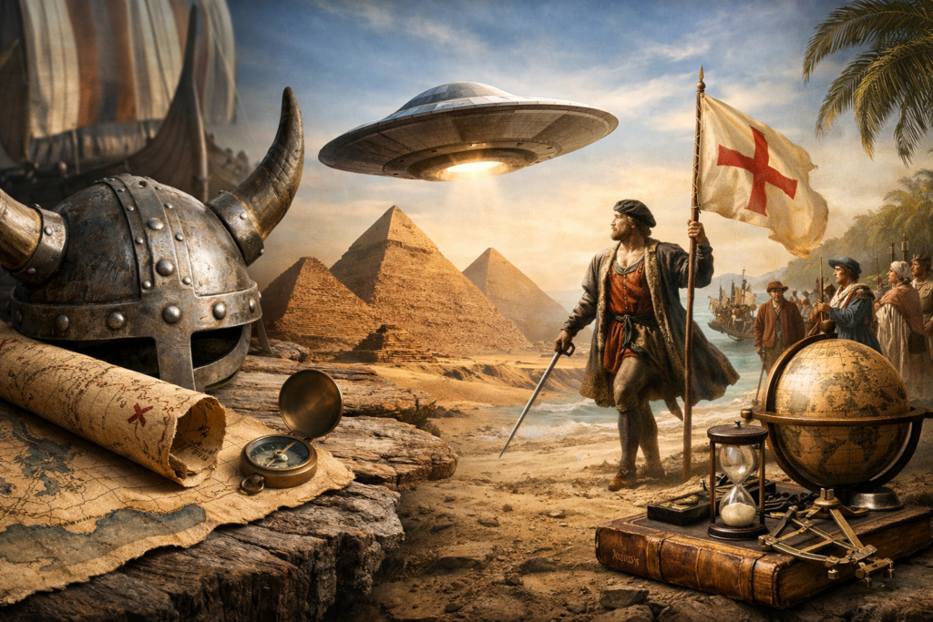 Ilustración conceptual sobre mitos históricos y relatos del pasado