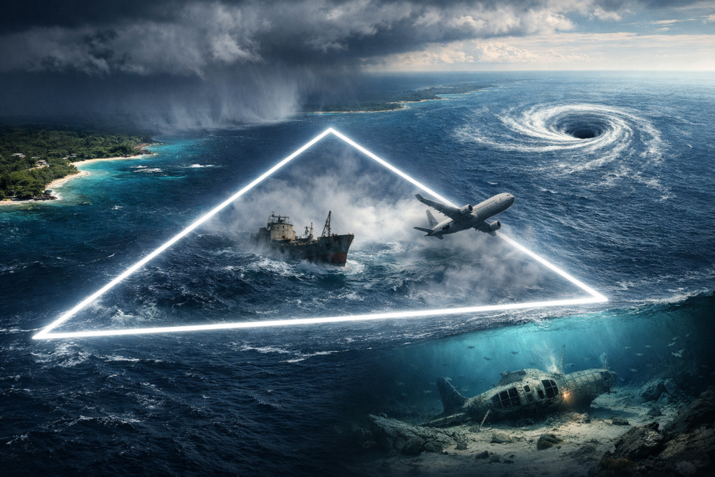 Mapa conceptual del Triángulo de las Bermudas en el Atlántico