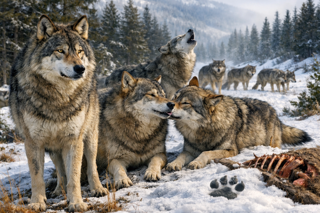 Lobo en su hábitat natural, símbolo de la vida en manada